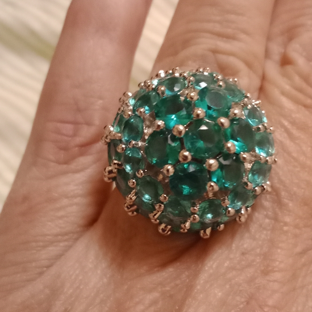 New aquamarine cz sterling silver dome ring